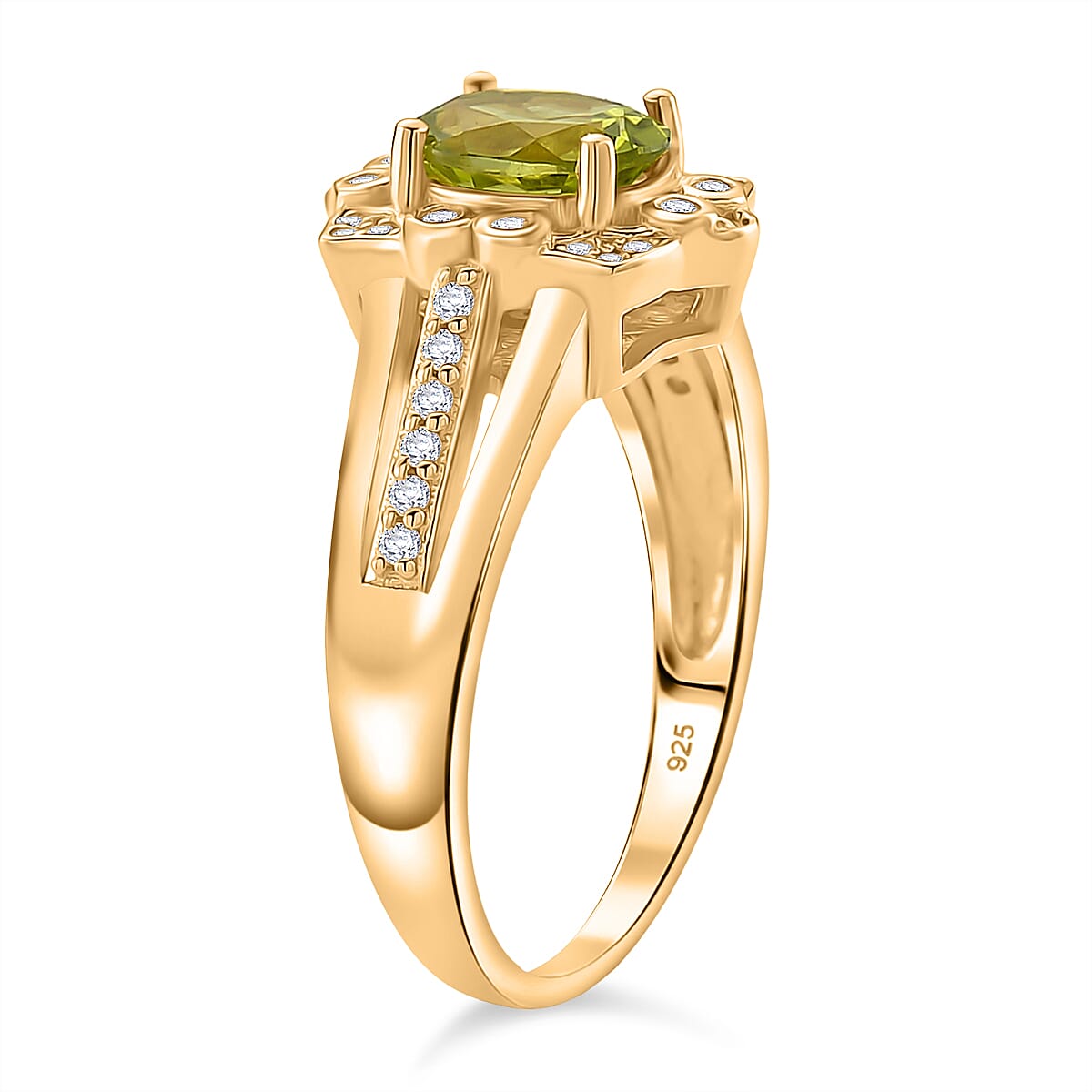 D'Joy Peridot &amp; White Zircon Ring in Yellow Gold Plated Sterling Silver 2.04 Ct. V32539468 4