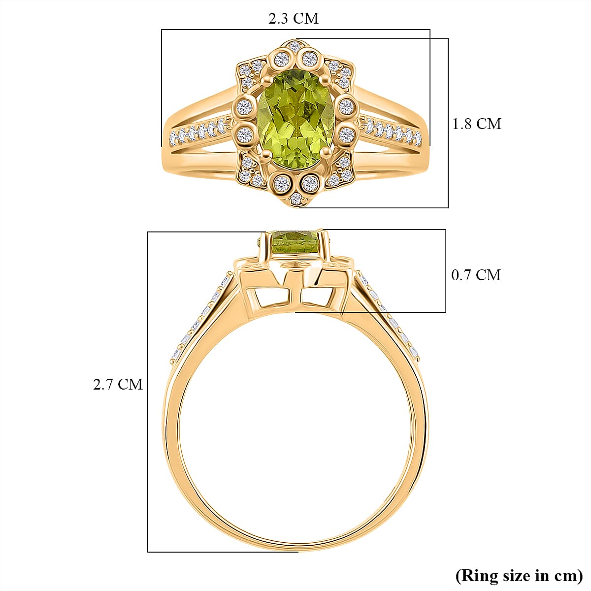 D'Joy Peridot &amp; White Zircon Ring in Yellow Gold Plated Sterling Silver 2.04 Ct. V32539468 6