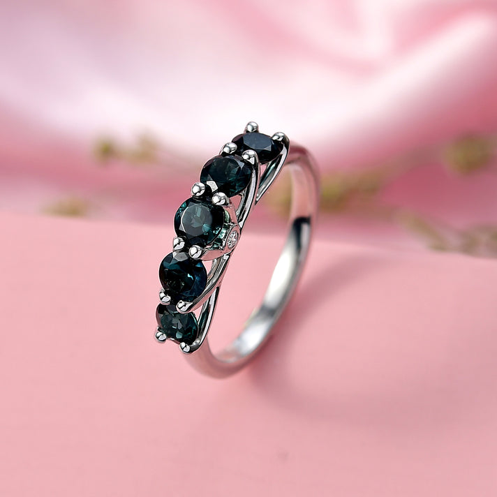 RHAPSODY 1.18Ct. AAAA Indicolite 5-Stone Ring with Natural White Diamond in 950 Platinum 8310274 2