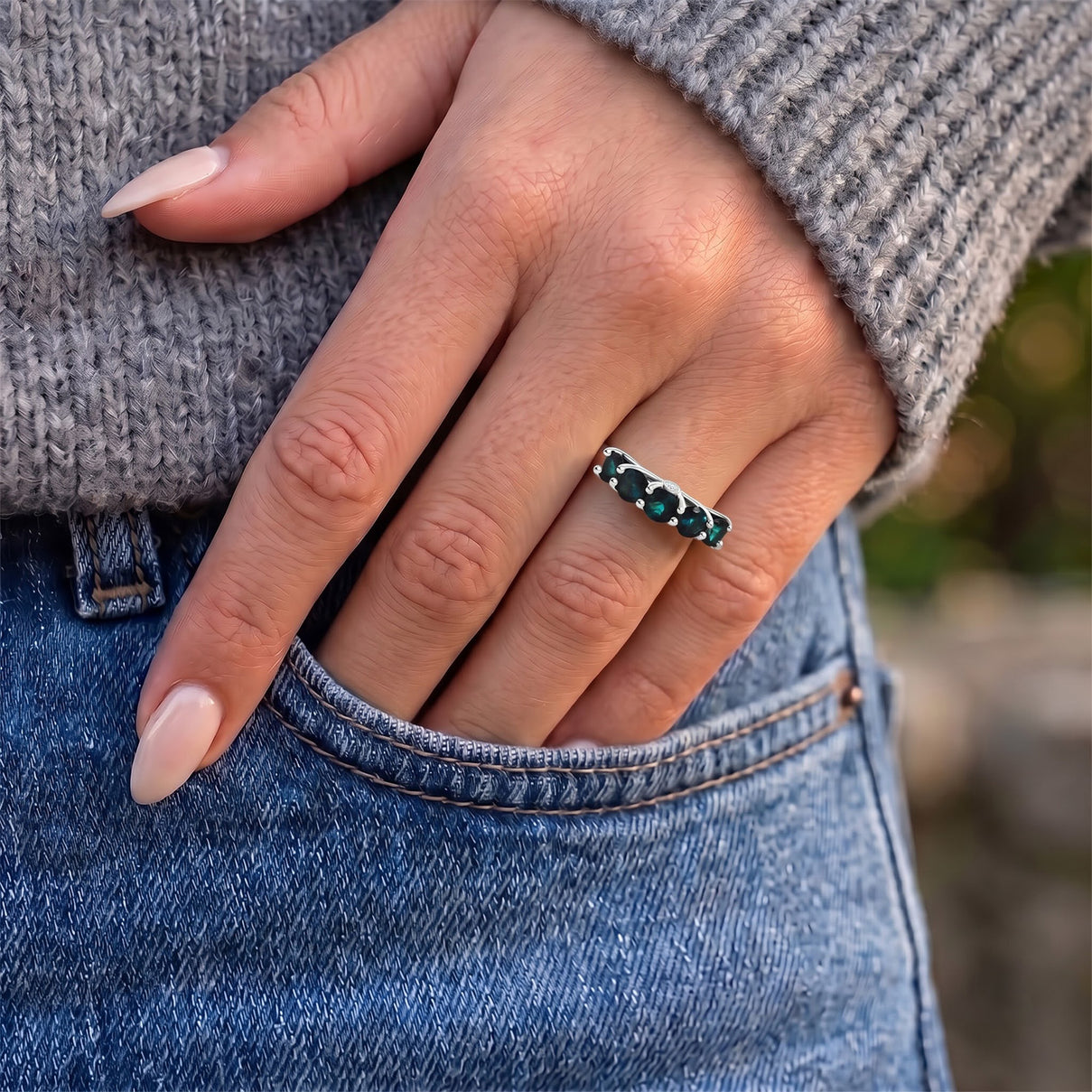 RHAPSODY 1.18Ct. AAAA Indicolite 5-Stone Ring with Natural White Diamond in 950 Platinum V32507886 3