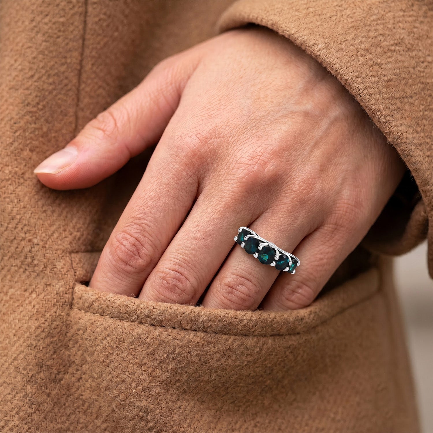 RHAPSODY 1.18Ct. AAAA Indicolite 5-Stone Ring with Natural White Diamond in 950 Platinum V32507886 6