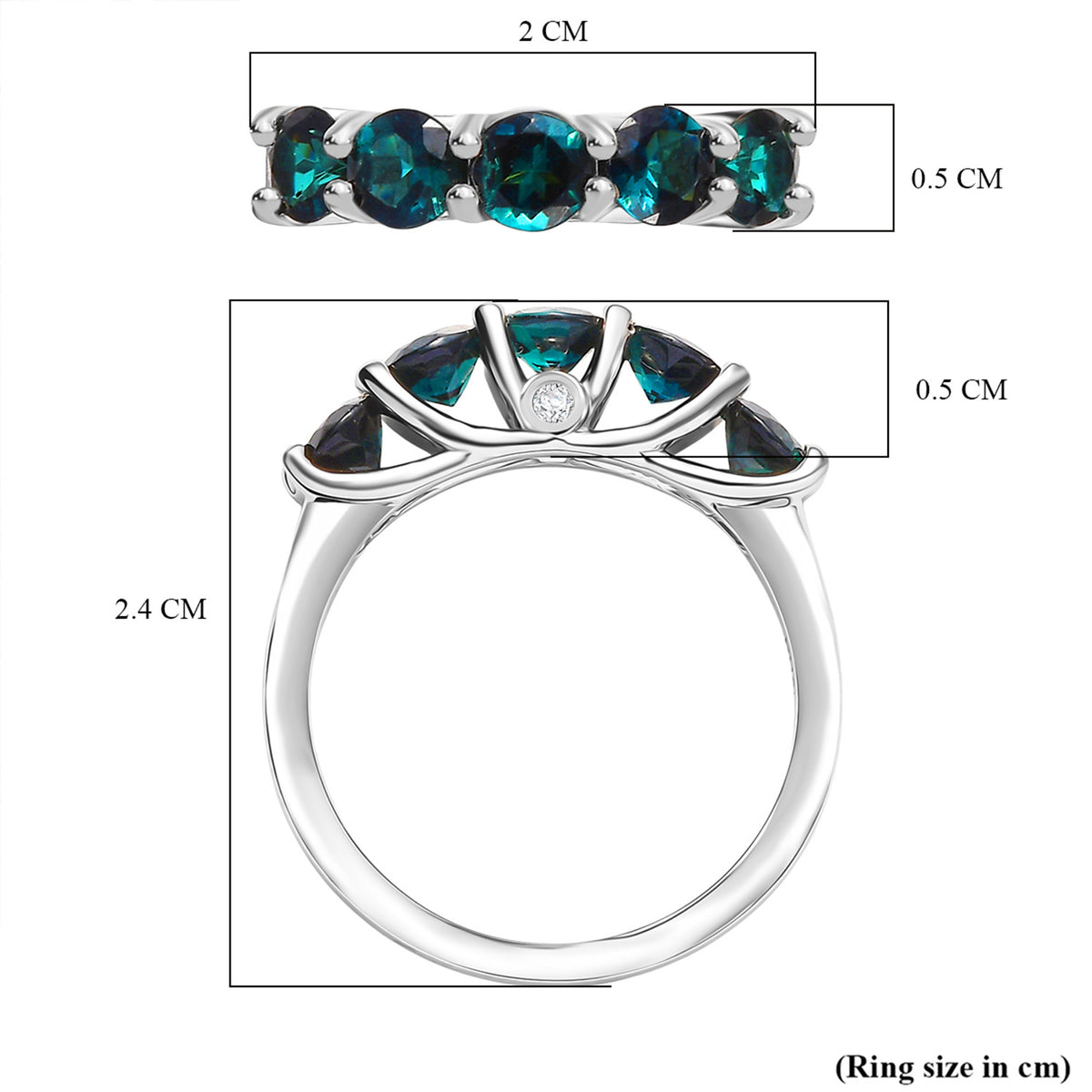 RHAPSODY 1.18Ct. AAAA Indicolite 5-Stone Ring with Natural White Diamond in 950 Platinum V32574462 7
