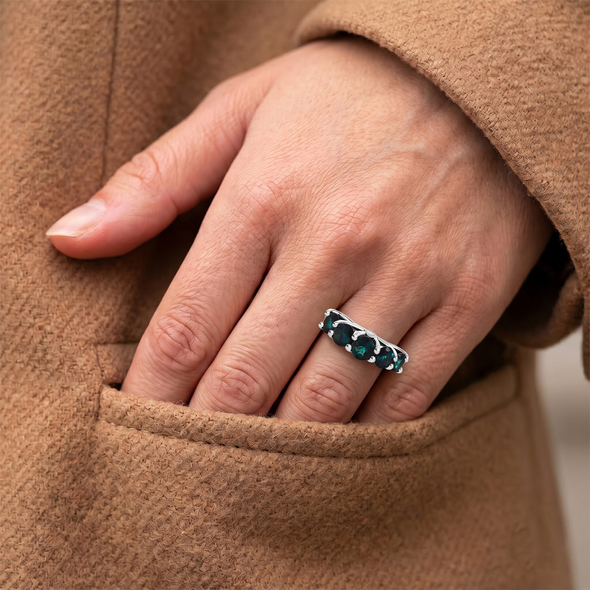 RHAPSODY 1.18Ct. AAAA Indicolite 5-Stone Ring with Natural White Diamond in 950 Platinum V32521887 6