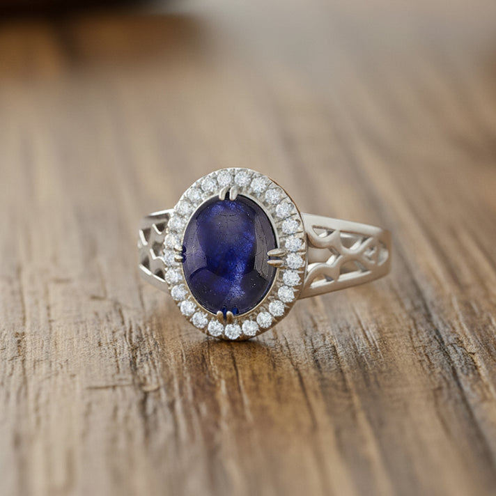 D'Joy Fissure Filled Blue Sapphire &amp; White Zircon Ring in Rhodium Overlay Sterling Silver 1.85 Ct. 8310438 2