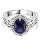 D'Joy Fissure Filled Blue Sapphire & White Zircon Ring in Rhodium Overlay Sterling Silver 1.85 Ct._8310438