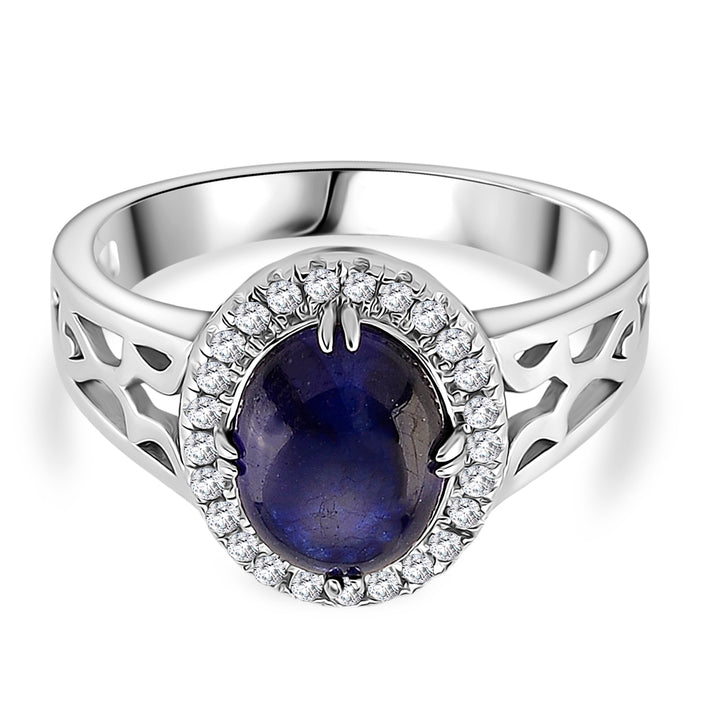 D'Joy Fissure Filled Blue Sapphire &amp; White Zircon Ring in Rhodium Overlay Sterling Silver 1.85 Ct. 8310438 1