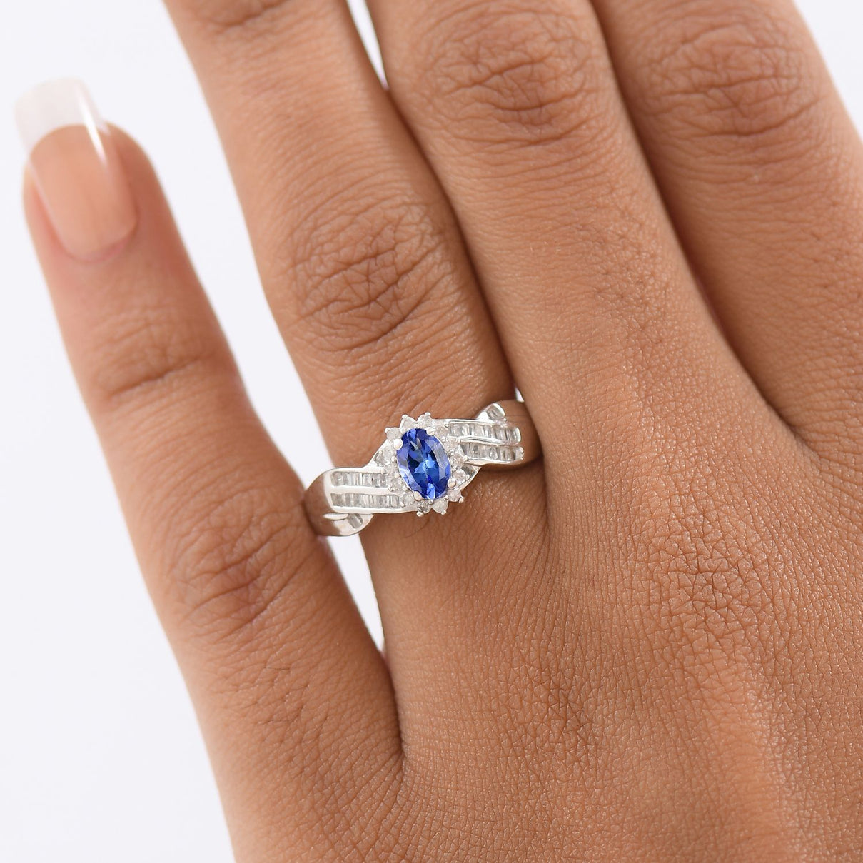 D'Joy Tanzanite &amp; White Diamond Ring in Rhodium Overlay Sterling Silver 0.76 Ct. 8310444 3