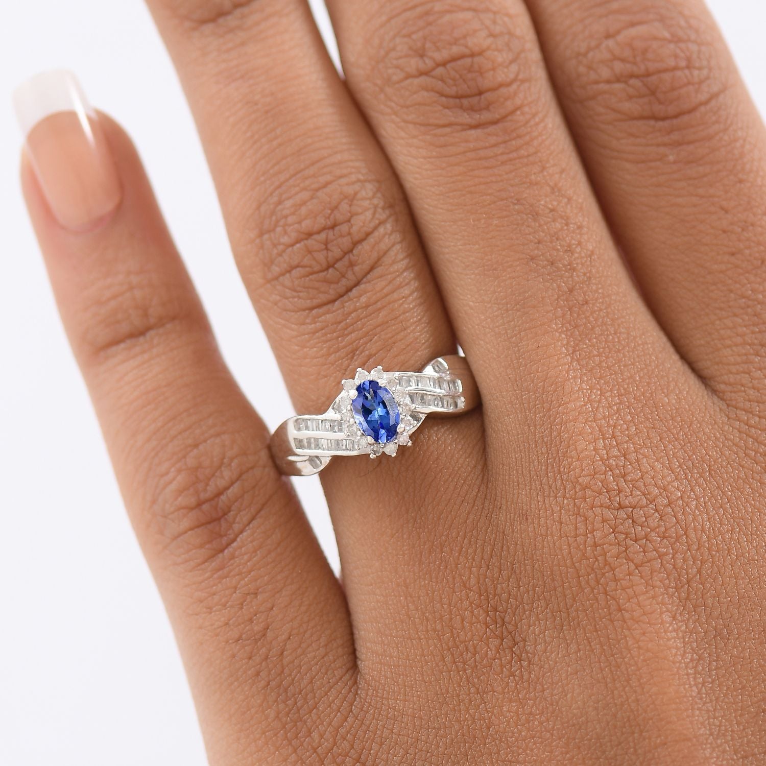 D'Joy Tanzanite &amp; White Diamond Ring in Rhodium Overlay Sterling Silver 0.76 Ct. 8310444 3