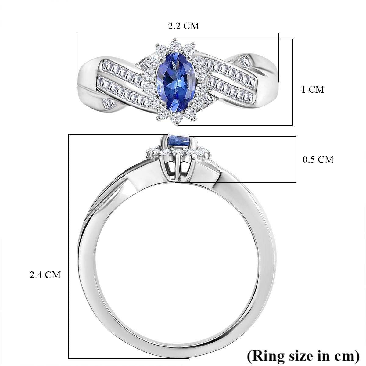 D'Joy Tanzanite &amp; White Diamond Ring in Rhodium Overlay Sterling Silver 0.76 Ct. 8310444 6