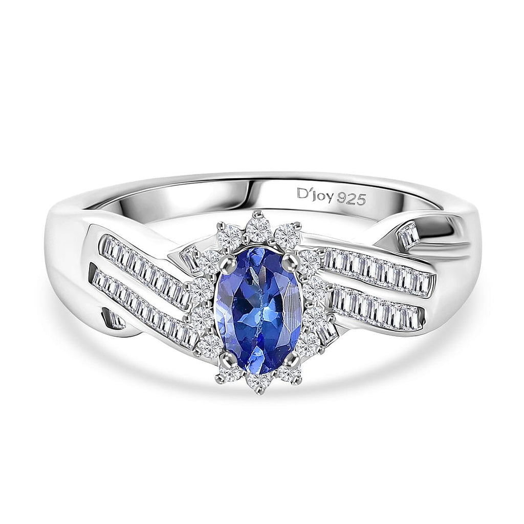 D'Joy Tanzanite & White Diamond Ring in Rhodium Overlay Sterling Silver 0.76 Ct._8310446