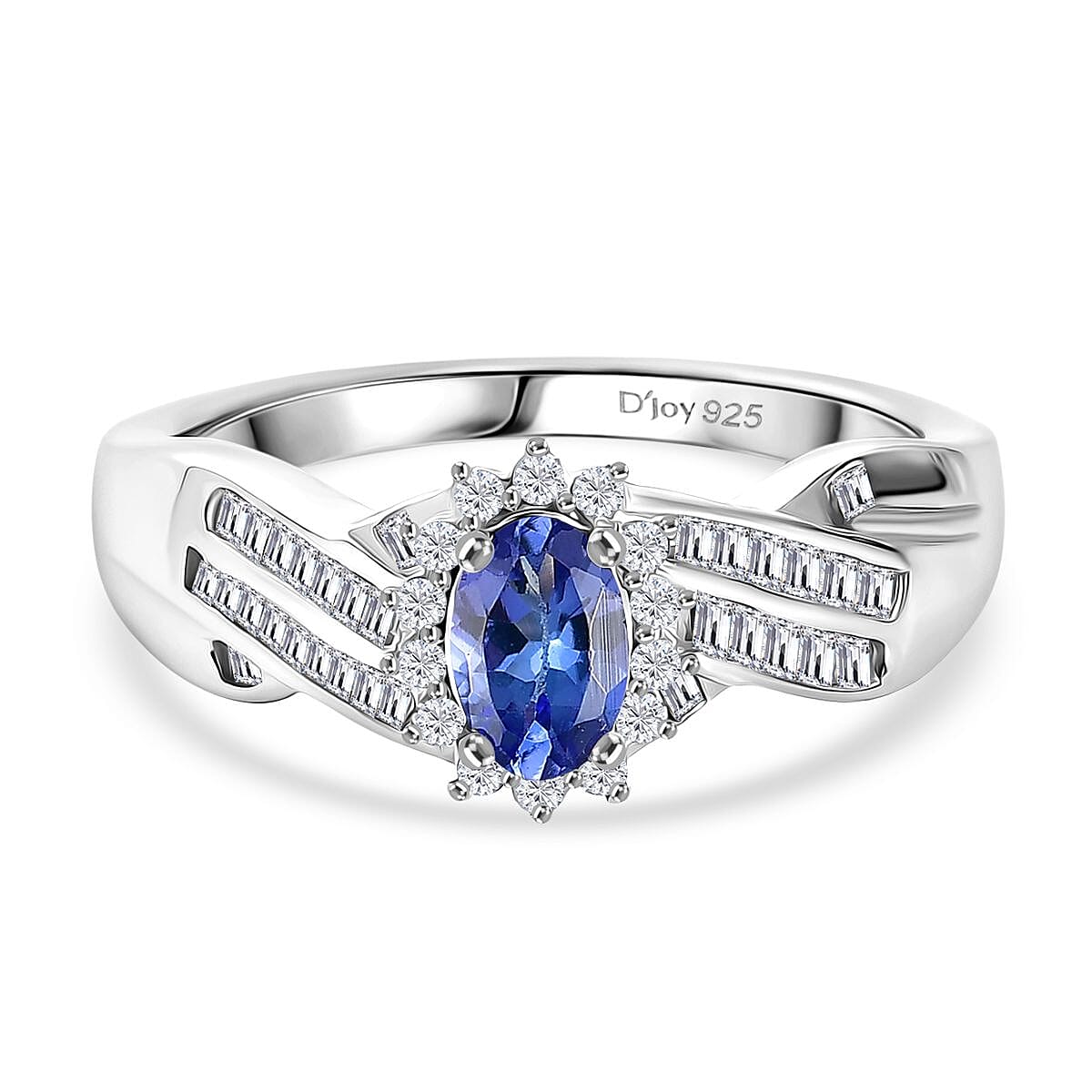 D'Joy Tanzanite &amp; White Diamond Ring in Rhodium Overlay Sterling Silver 0.76 Ct. V32524830 0