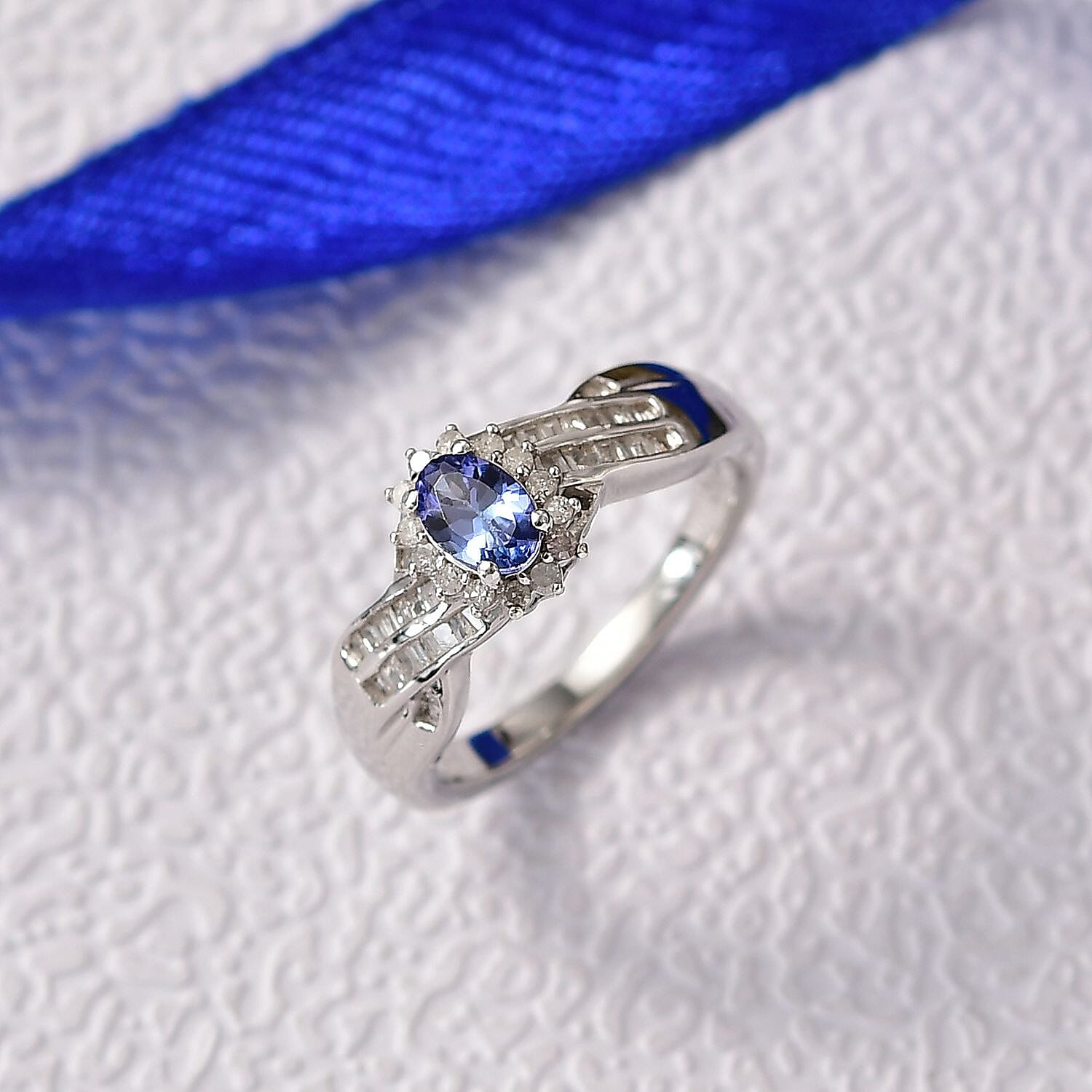D'Joy Tanzanite &amp; White Diamond Ring in Rhodium Overlay Sterling Silver 0.76 Ct. V32524830 2