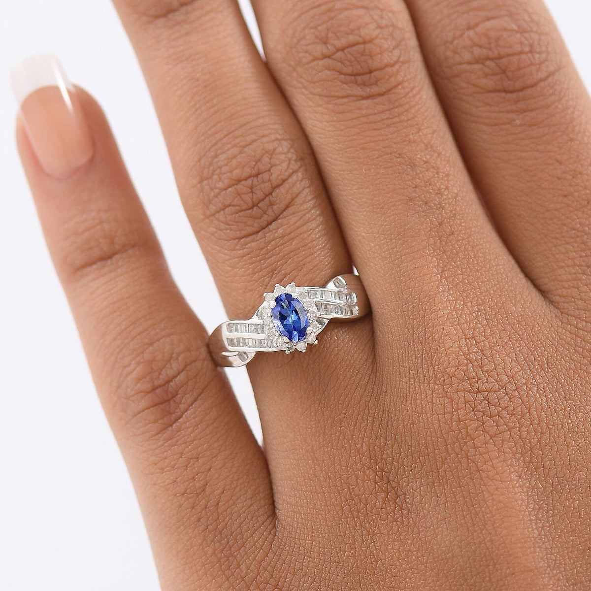 D'Joy Tanzanite &amp; White Diamond Ring in Rhodium Overlay Sterling Silver 0.76 Ct. V32524830 3