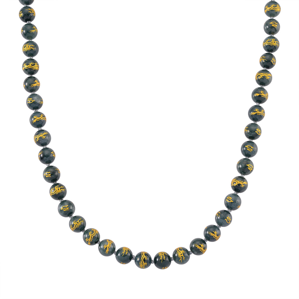 Natural Type A Olmec Jadeite Jade Engraved Necklace (Size - 20) with Gold Overlay Sterling Silver Magnetic Clasp 510.00 Ct._8311153