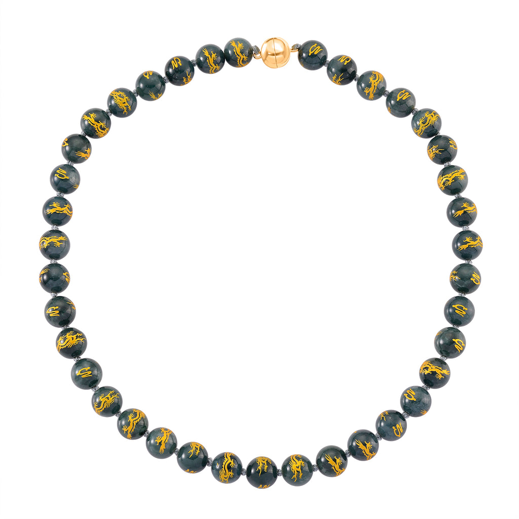 Natural Type A Olmec Jadeite Jade Engraved Necklace (Size - 20) with Gold Overlay Sterling Silver Magnetic Clasp 510.00 Ct._8311153_3