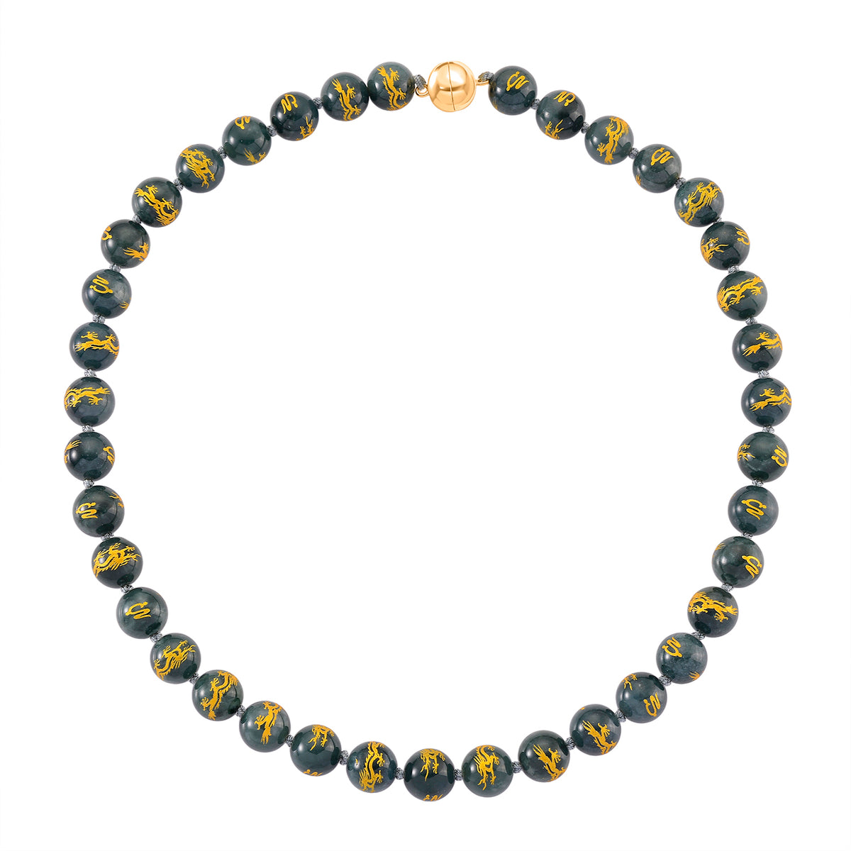 Natural Type A Olmec Jadeite Jade Engraved Necklace (Size - 20) with Gold Overlay Sterling Silver Magnetic Clasp 510.00 Ct. V32525075 4