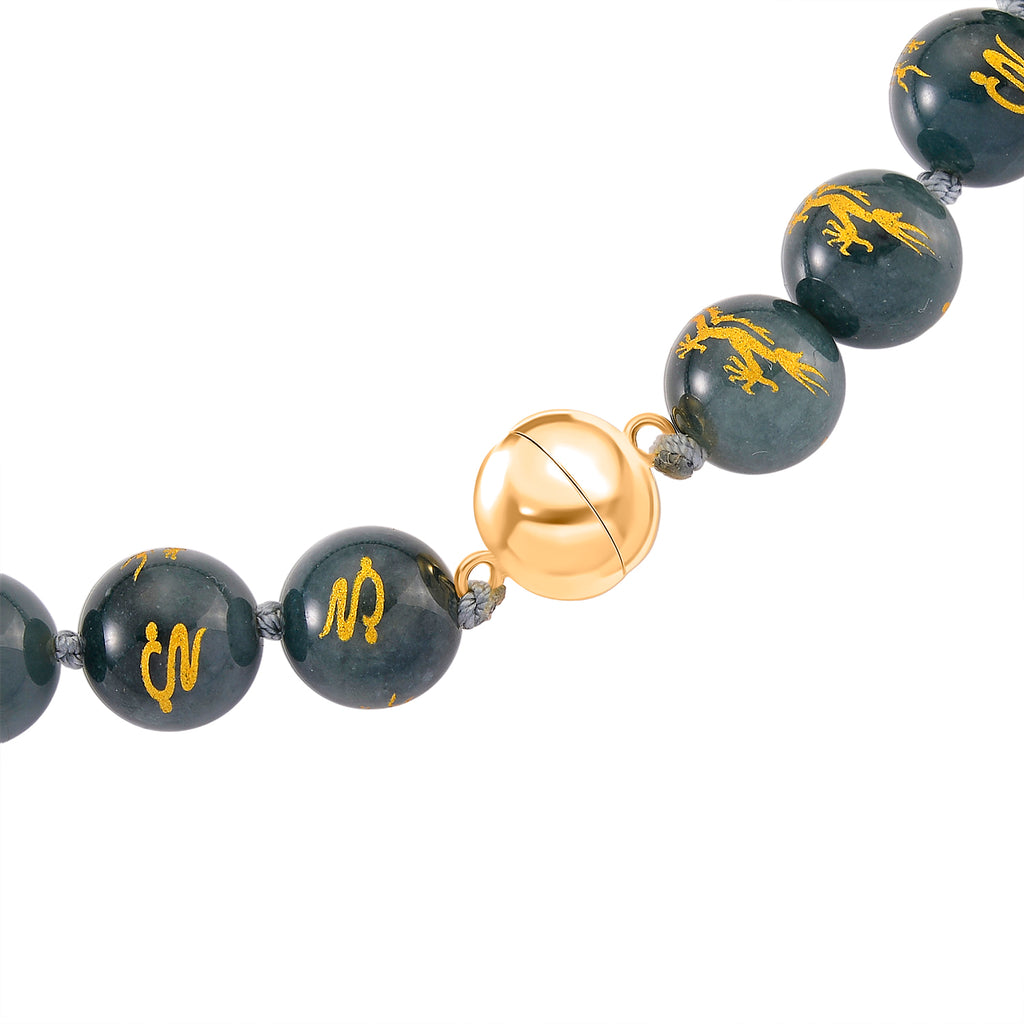 Natural Type A Olmec Jadeite Jade Engraved Necklace (Size - 20) with Gold Overlay Sterling Silver Magnetic Clasp 510.00 Ct._8311153_4