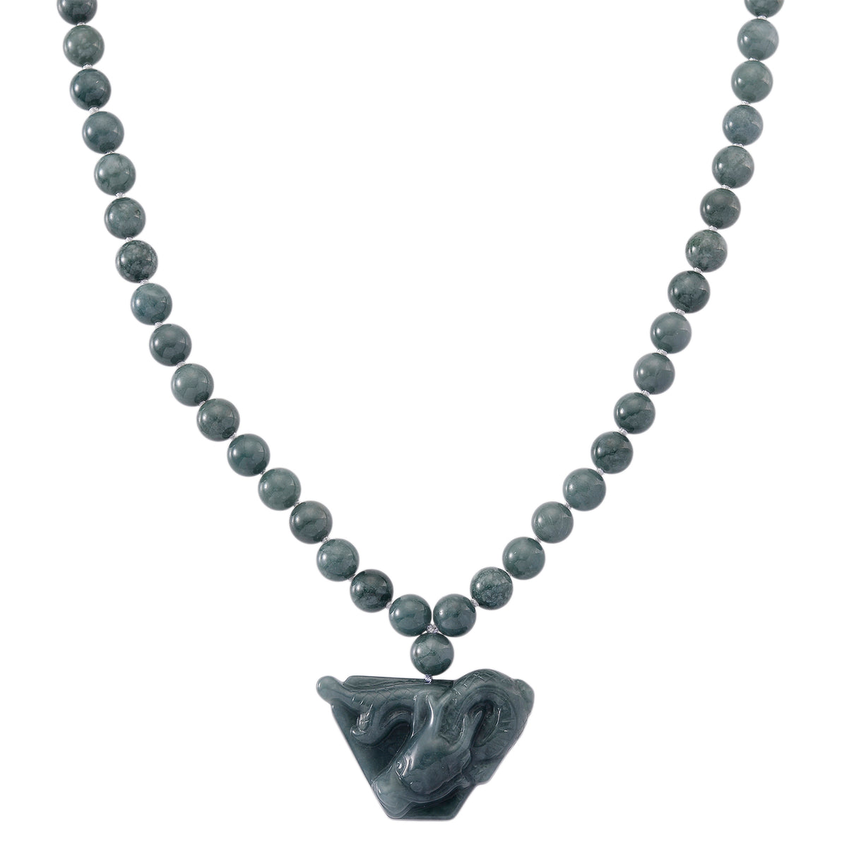 Natural Type A Jadeite Beaded Dragon Necklace (Size 20) in Rhodium Overlay Sterling Silver 550.00 Ct. V32529734 0