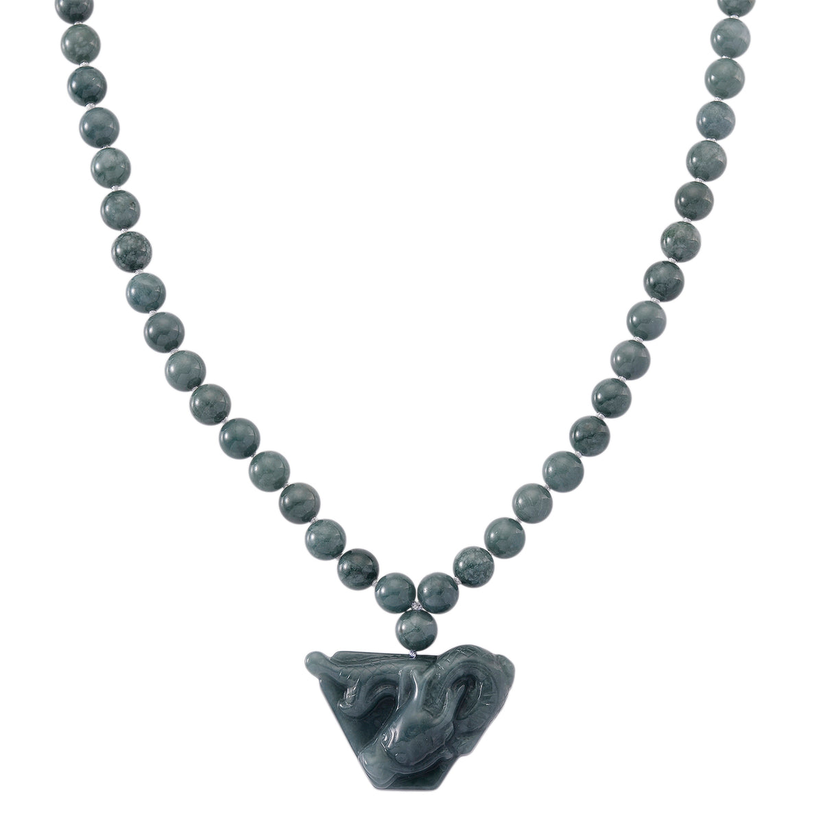 Natural Type A Jadeite Beaded Dragon Necklace (Size 20) in Rhodium Overlay Sterling Silver 550.00 Ct. V32529734 0