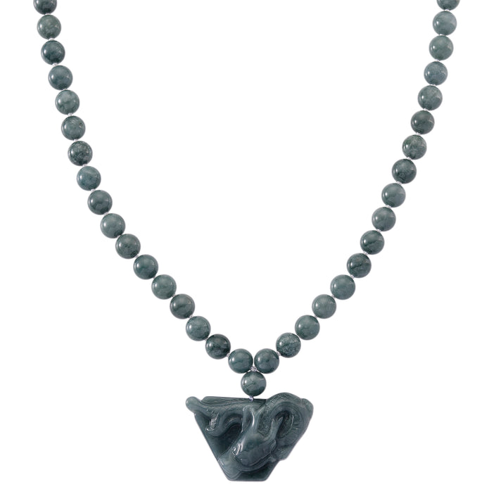 Natural Type A Jadeite Beaded Dragon Necklace (Size 20) in Rhodium Overlay Sterling Silver 550.00 Ct. 8311168 1