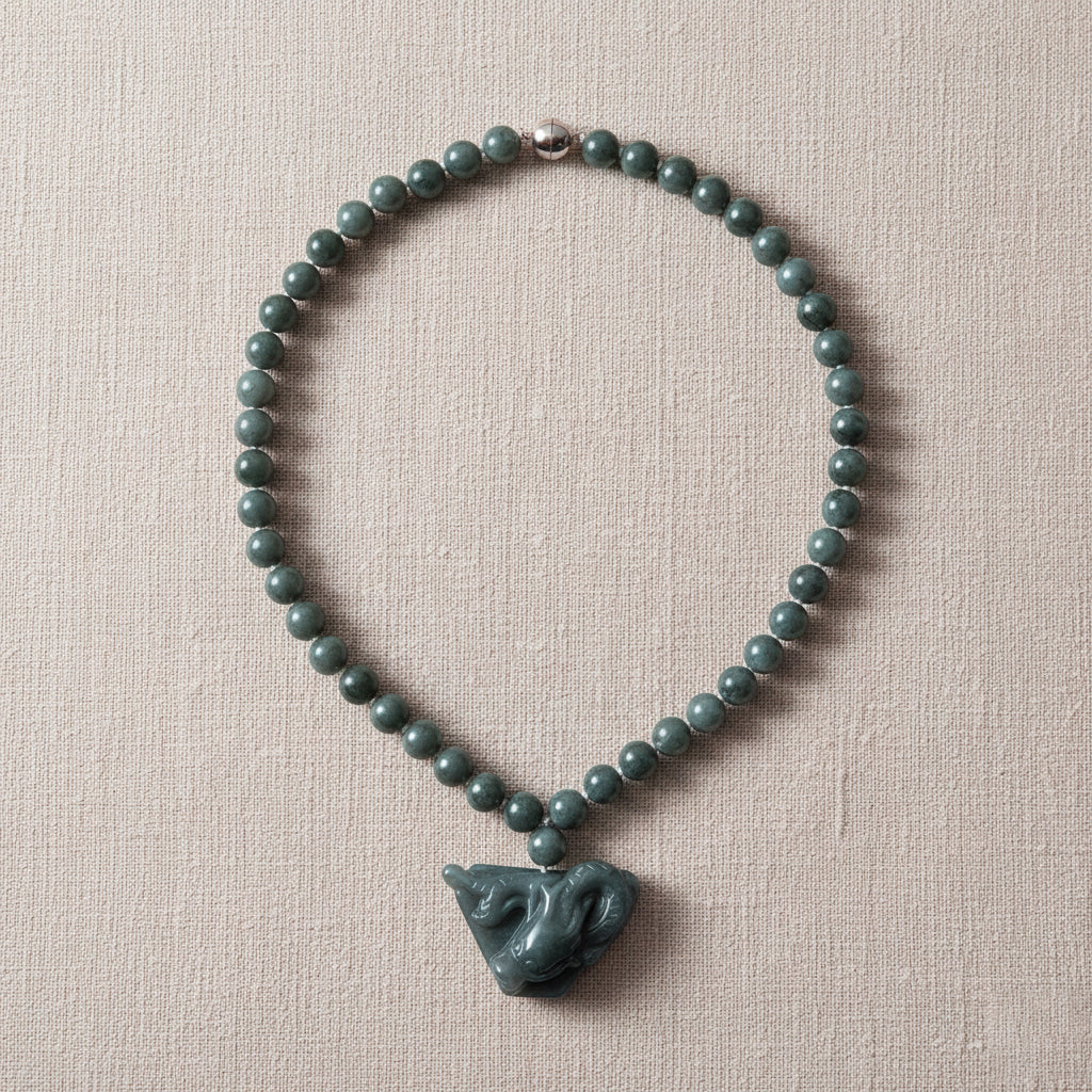 Natural Type A Jadeite Beaded Dragon Necklace (Size 20) in Rhodium Overlay Sterling Silver 550.00 Ct._8311168_1