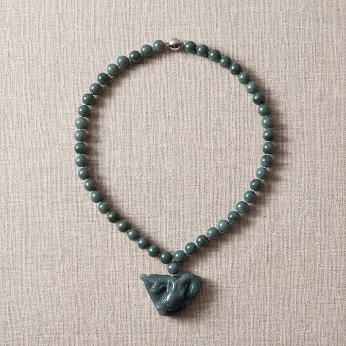 Natural Type A Jadeite Beaded Dragon Necklace (Size 20) in Rhodium Overlay Sterling Silver 550.00 Ct. 8311168 2