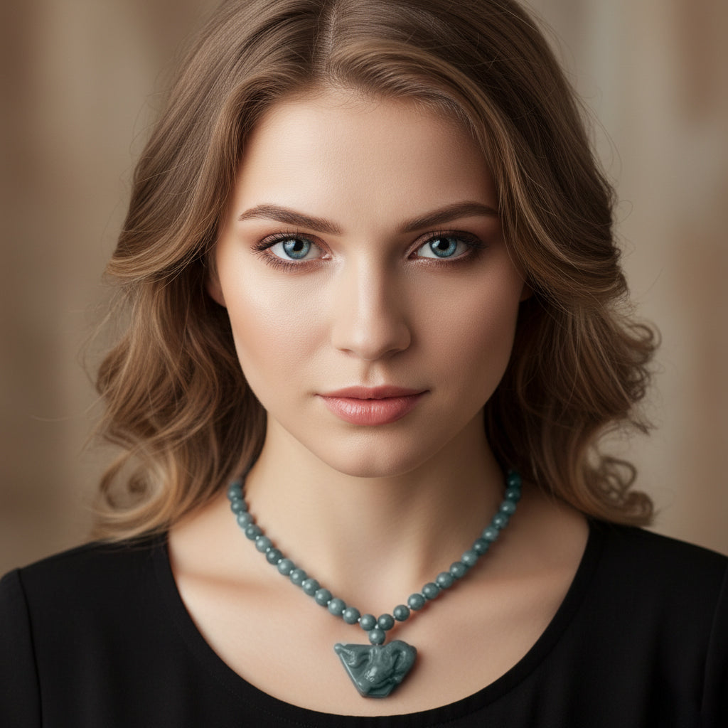Natural Type A Jadeite Beaded Dragon Necklace (Size 20) in Rhodium Overlay Sterling Silver 550.00 Ct. V32529734 3