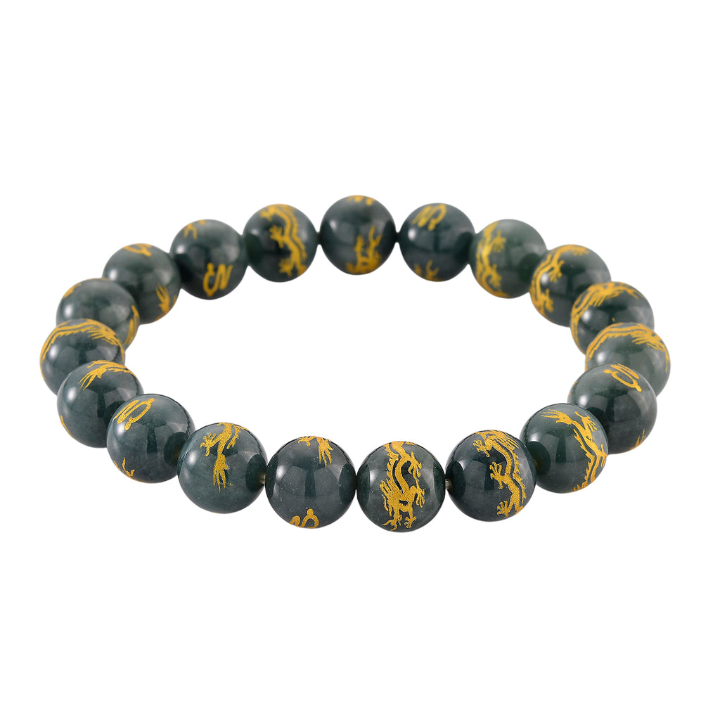 20th Anniversary Special -  Natural Type A Jadeite Jade Dragon Engraved Bracelet 250.00 Ct._8311303
