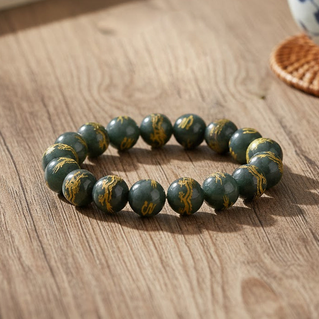 20th Anniversary Special -  Natural Type A Jadeite Jade Dragon Engraved Bracelet 250.00 Ct. 8311303 2