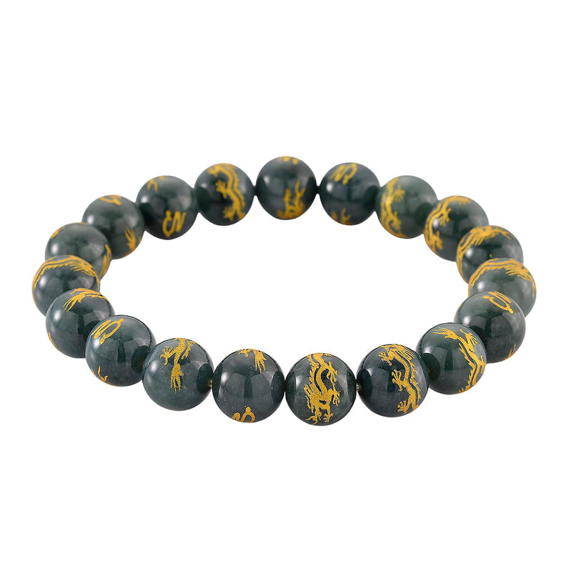 20th Anniversary Special -  Natural Type A Jadeite Jade Dragon Engraved Bracelet 250.00 Ct._8311303