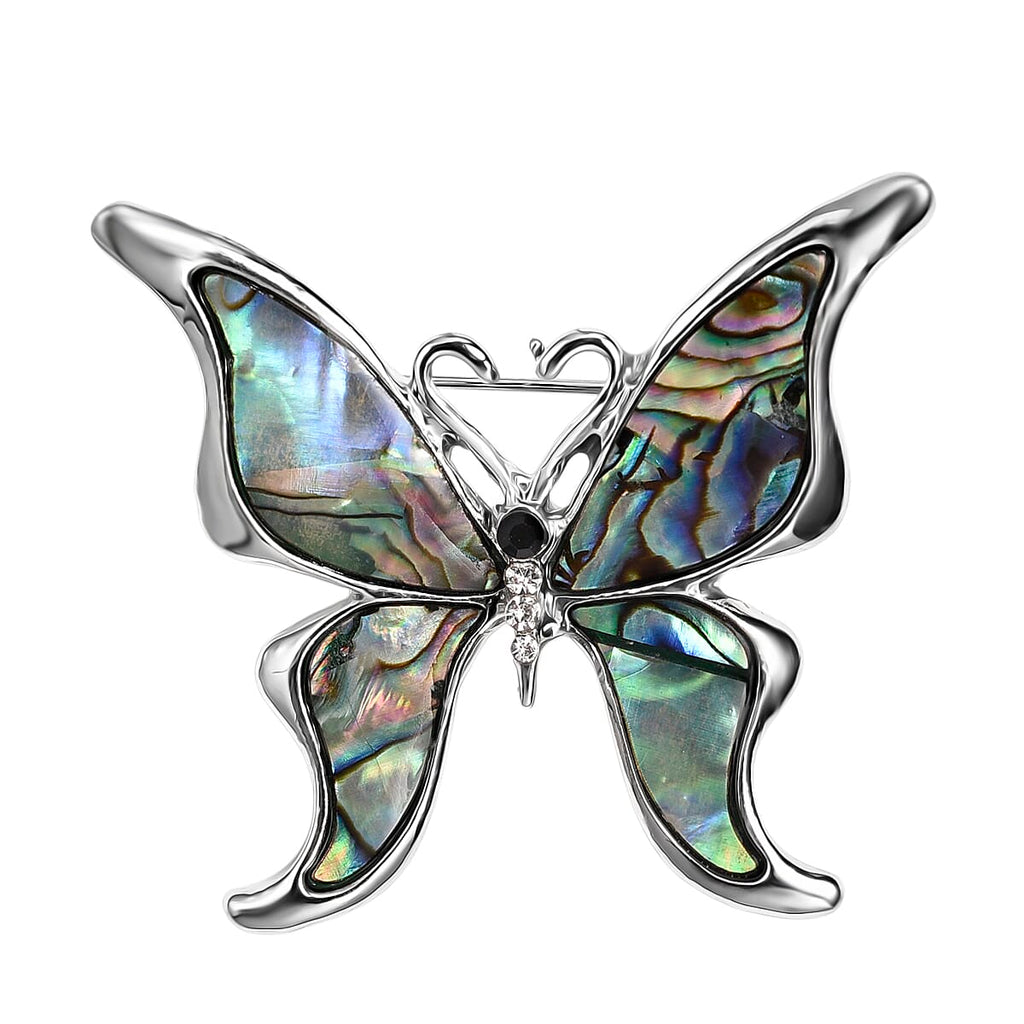 Closeout Deal - Elegant Black Crystal and Abalone Butterfly Brooch_8311390