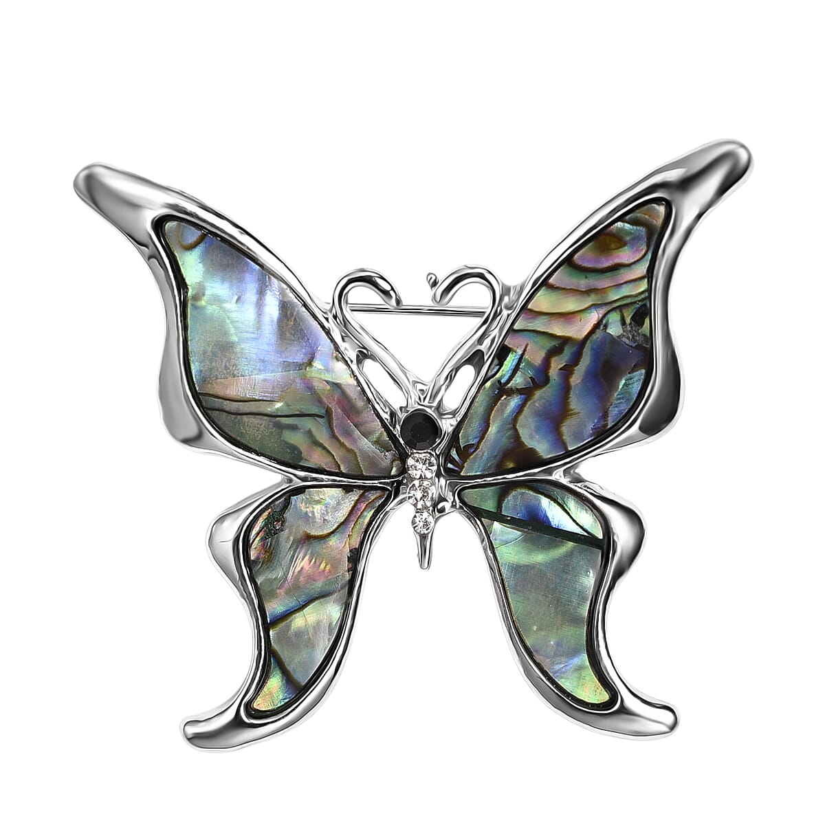 Elegant Black Crystal and Abalone Butterfly Brooch 8311390 0