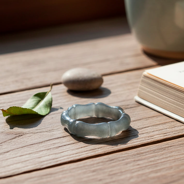 Natural Type A Jadeite Carved Bamboo Band Ring 10.00 Ct. 8311623 2