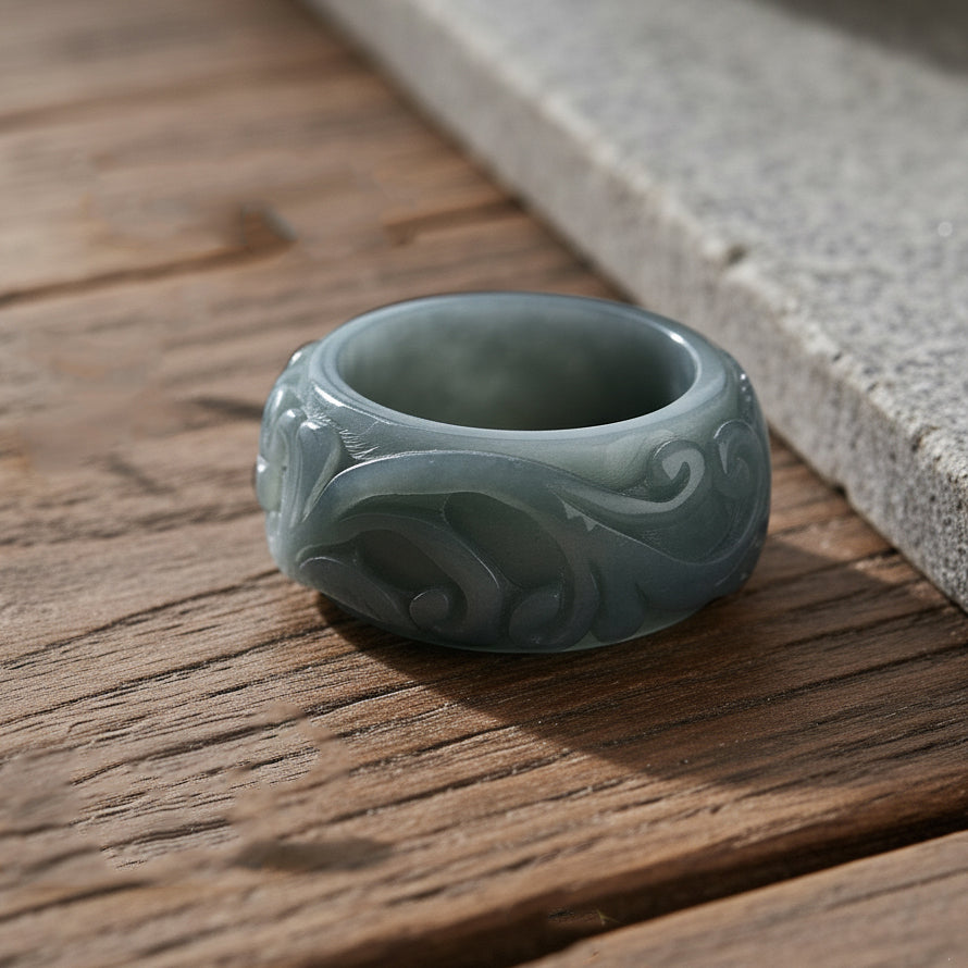 Natural Type A Jadeite Flower Carved Band Ring 50.00 Ct. 8311671 1