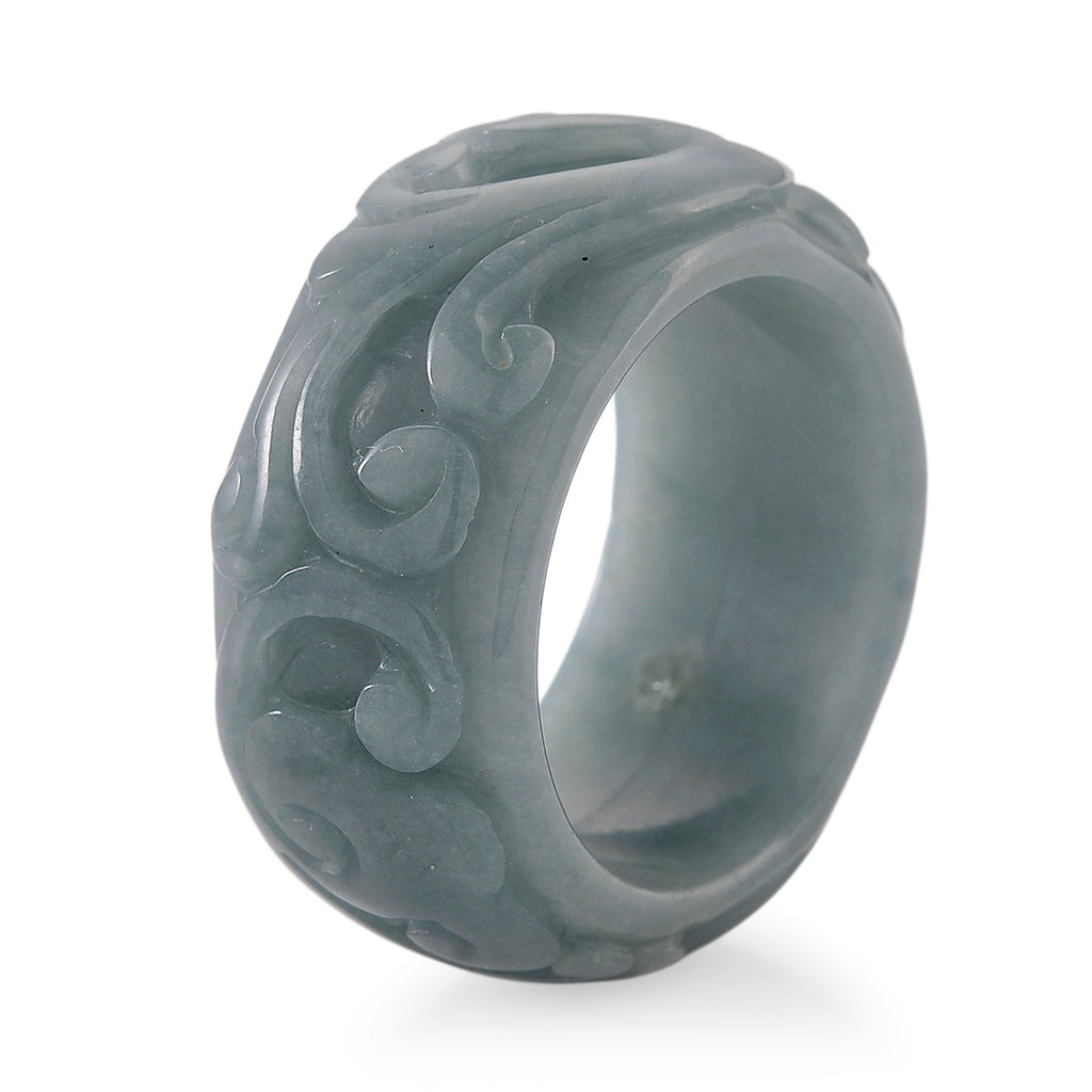 Natural Type A Jadeite Flower Carved Band Ring 50.00 Ct._8311671_4