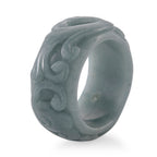 Natural Type A Jadeite Flower Carved Band Ring 50.00 Ct._8311671_4