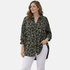 La Marey Relaxed Fit Leopard Print Shirt (Size 20-22) - Green_8311876