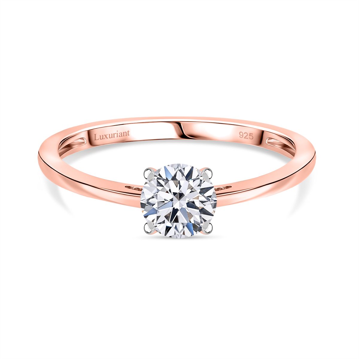 LUXURIANT 0.5 Ct. Lab Grown Diamond Solitaire Ring in 18K Vermeil Rose Gold Plated Sterling Silver V32627594 0
