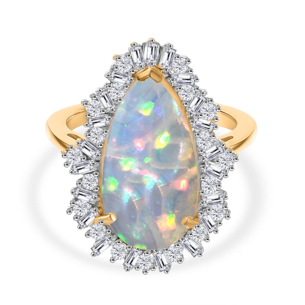 D'Joy - AAA Ethiopian Welo Opal & Moissanite Fire Cracker Ring in 18K Vermeil Yellow Gold Plated Sterling Silver 4.75 Ct._8312405