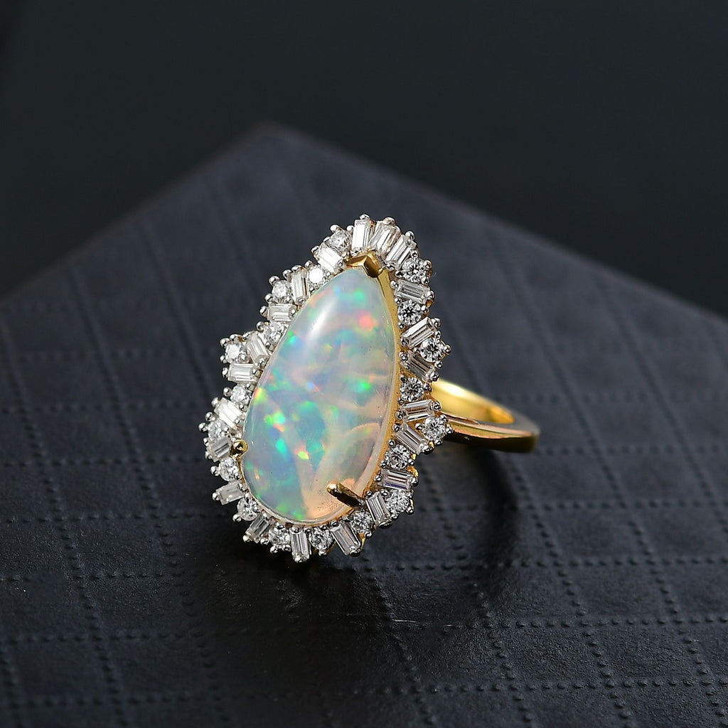 D'Joy - AAA Ethiopian Welo Opal & Moissanite Fire Cracker Ring in 18K Vermeil Yellow Gold Plated Sterling Silver 4.75 Ct._8312405_1