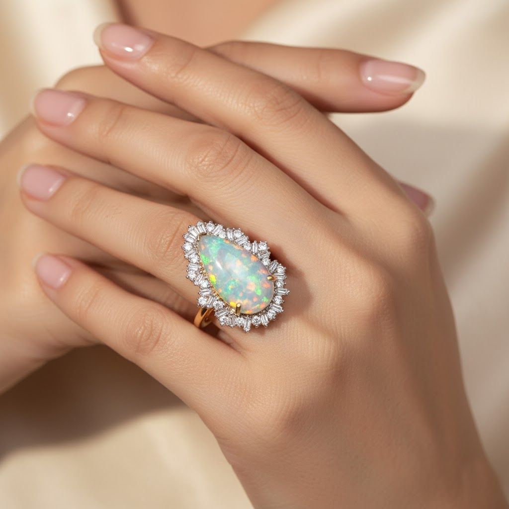 D'Joy - AAA Ethiopian Welo Opal &amp; Moissanite Fire Cracker Ring in 18K Vermeil Yellow Gold Plated Sterling Silver 4.75 Ct. 8312405 3