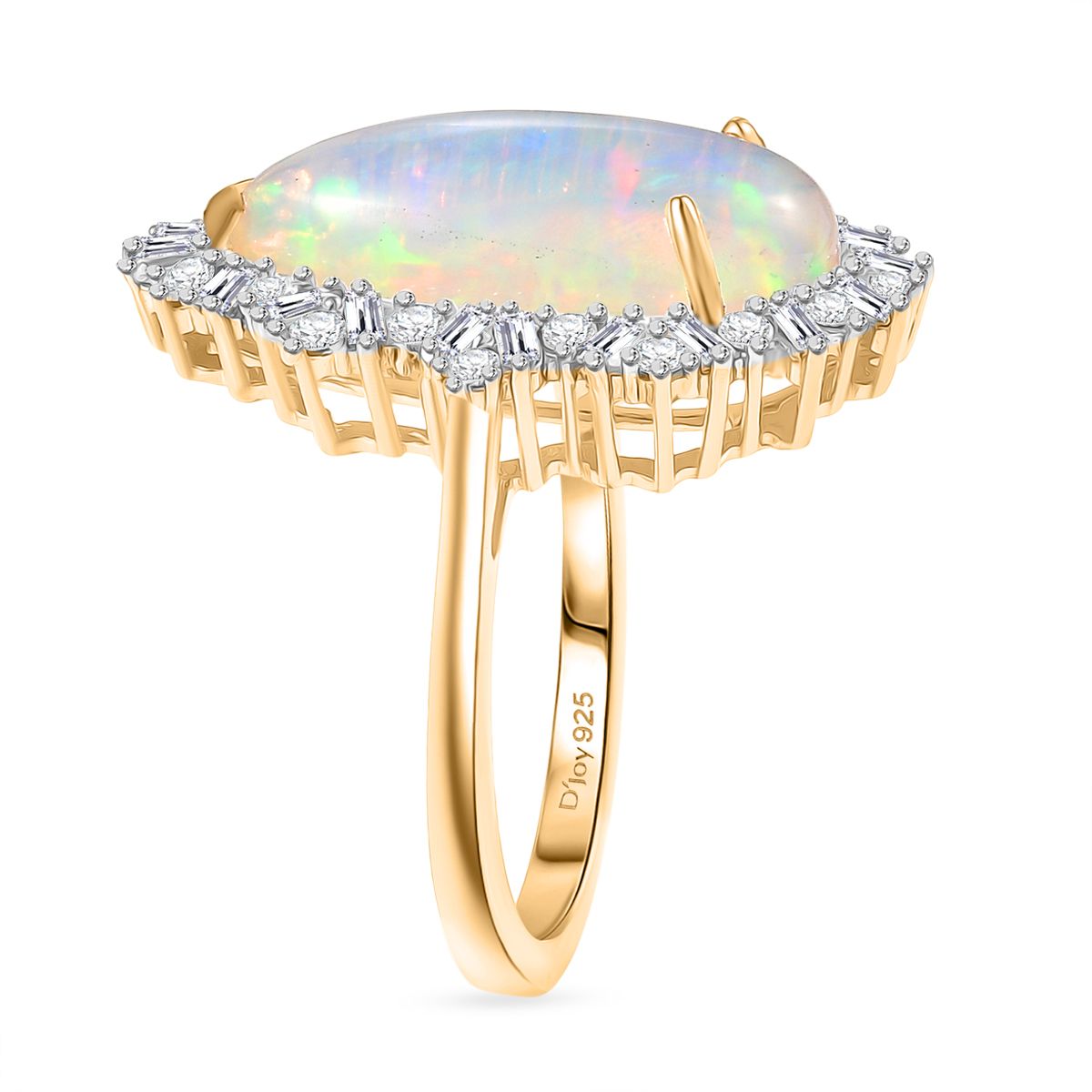 D'Joy - AAA Ethiopian Welo Opal &amp; Moissanite Fire Cracker Ring in 18K Vermeil Yellow Gold Plated Sterling Silver 4.75 Ct. 8312405 4