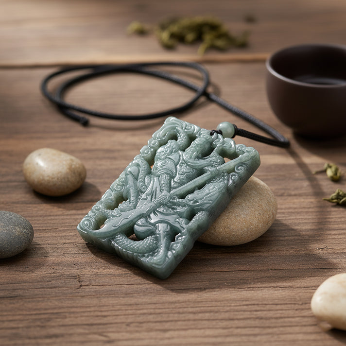 Natural Type A Jadeite Warrior Necklace with Black Cord (Size 28) 195.00 Ct. 8312501 2