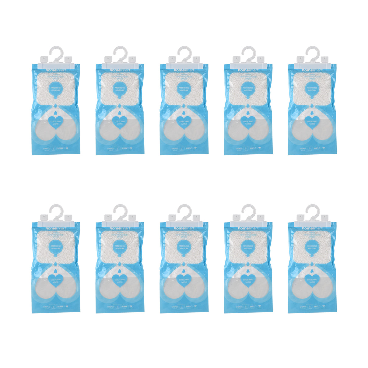 Livmore 10-Pack Hanging Dehumidifier Bags - 220g Moisture Absorbers for Wardrobes and Cupboards, Fragrance-Free Calcium Chloride Wardrobe Drier - Blue &amp; White V32519010 0