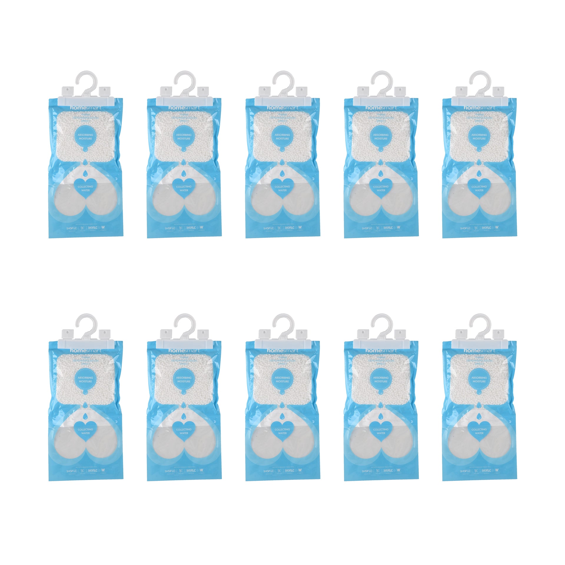 Livmore 10-Pack Hanging Dehumidifier Bags - 220g Moisture Absorbers for Wardrobes and Cupboards, Fragrance-Free Calcium Chloride Wardrobe Drier - Blue &amp; White V32519010 0
