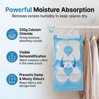 Home Smart 10-Pack Hanging Dehumidifier Bags - 220g Moisture Absorbers for Wardrobes and Cupboards, Fragrance-Free Calcium Chloride Wardrobe Drier - Blue & White