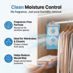 Home Smart 10-Pack Hanging Dehumidifier Bags - 220g Moisture Absorbers for Wardrobes and Cupboards, Fragrance-Free Calcium Chloride Wardrobe Drier - Blue & White