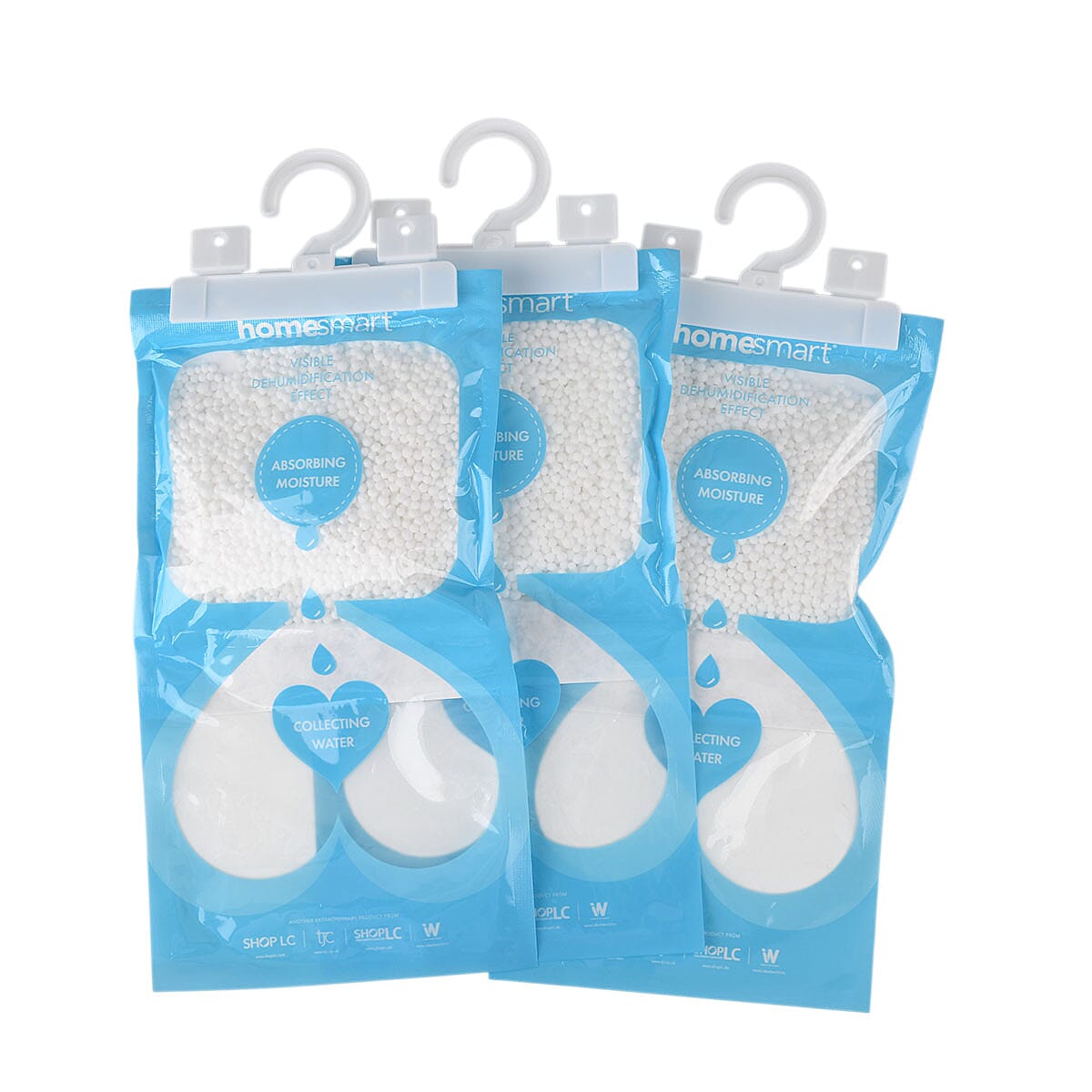Livmore 10-Pack Hanging Dehumidifier Bags - 220g Moisture Absorbers for Wardrobes and Cupboards, Fragrance-Free Calcium Chloride Wardrobe Drier - Blue &amp; White V32519010 10