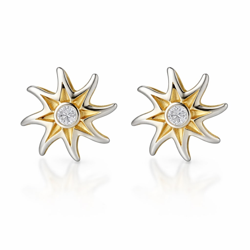 9K Yellow &amp; White Gold Star Earring with Push Back 8312994 0