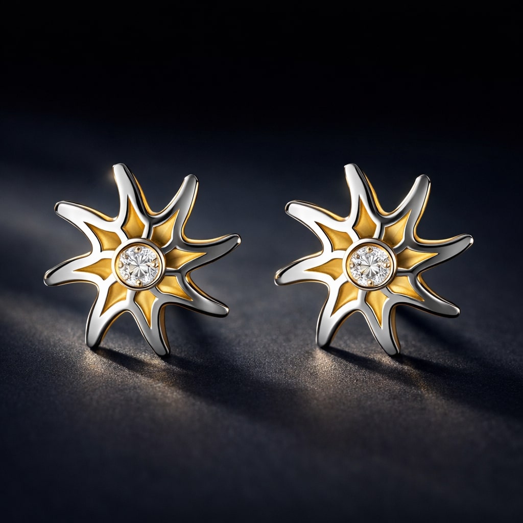 9K Yellow &amp; White Gold Star Earring with Push Back 8312994 2